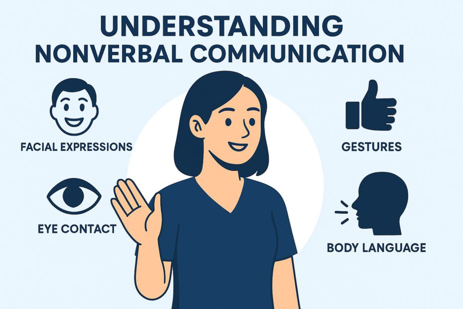 Illustration showing types of nonverbal communication like facial expressions and gestures