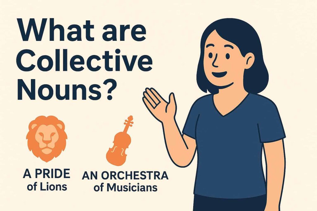 Loyalty diagram illustrating collective nouns for lions and musicians, showcasing examples like a pride and an orchestra.